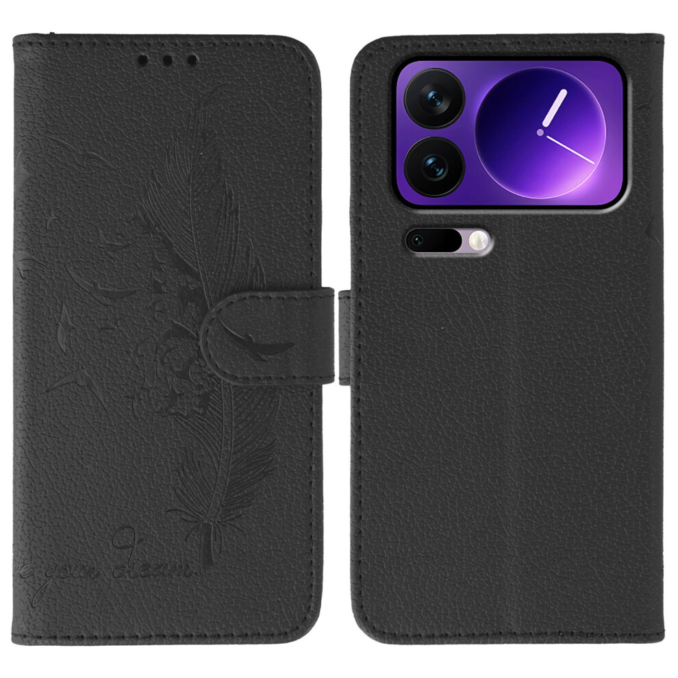 (Black) For Xiaomi 17 Pro Case Feather Imprint Pu Leather Wallet Phone Cover Black 6914294968806