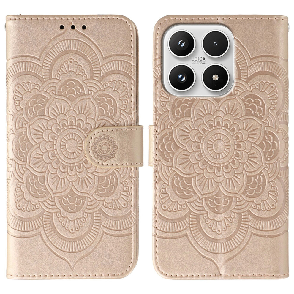 (Rose ) For Xiaomi 17 Case Pu Leather Mandala Imprinted Design Wallet Phone Cover With Wrist Strap Gold 6914290274321