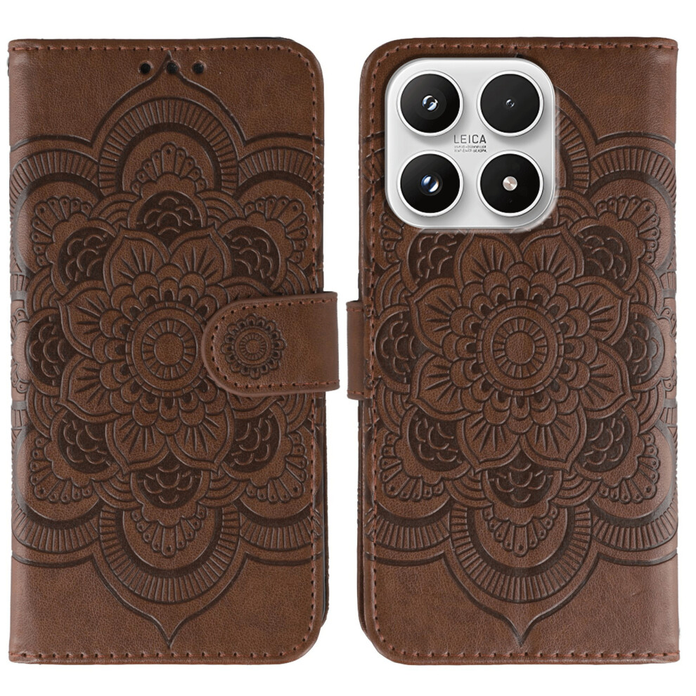 (Brown) For Xiaomi 17 Case Pu Leather Mandala Imprinted Design Wallet Phone Cover With Wrist Strap Brown 6914296034202