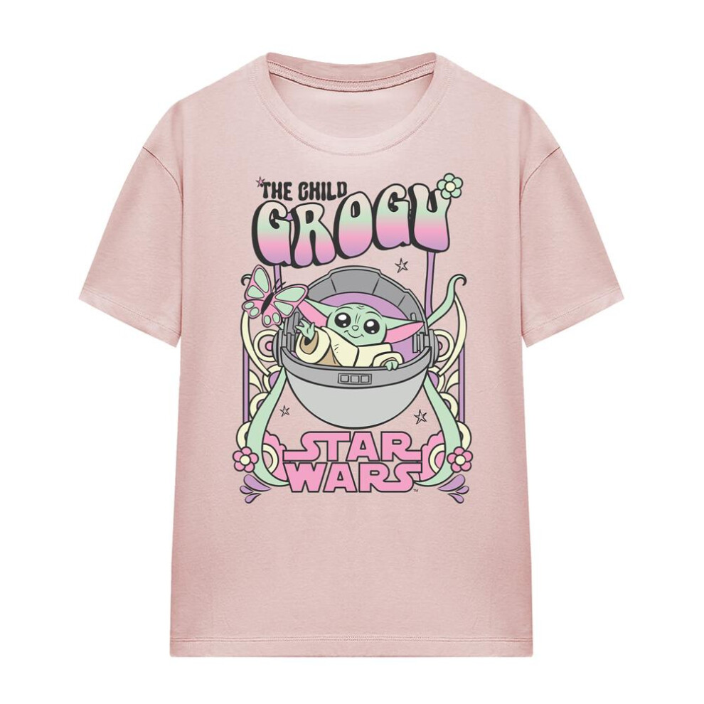 Star Wars (M, ) Womens/Ladies Hippie Grogu T-Shirt Pink