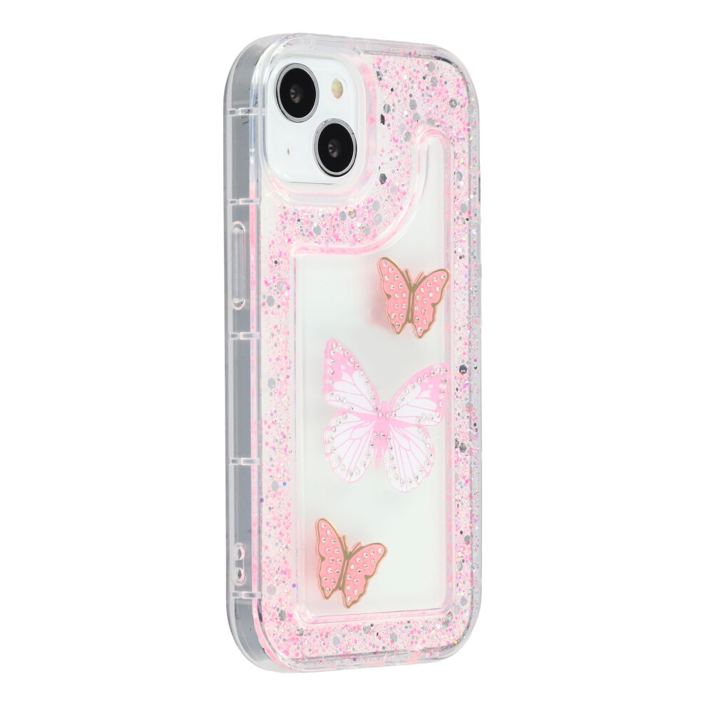 (Pink) For Iphone 15 Case Diy Butterfly Glitter Epoxy Soft Tpu Phone Back Cover Pink 6914292635915