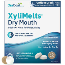 XyliMelts Dry Mouth Relief Discs Flavour Free (40 Count) – Xylitol Oral Adhering Tablets for Day or Night, Long-Lasting Dry Mouth Relief & Saliva Su