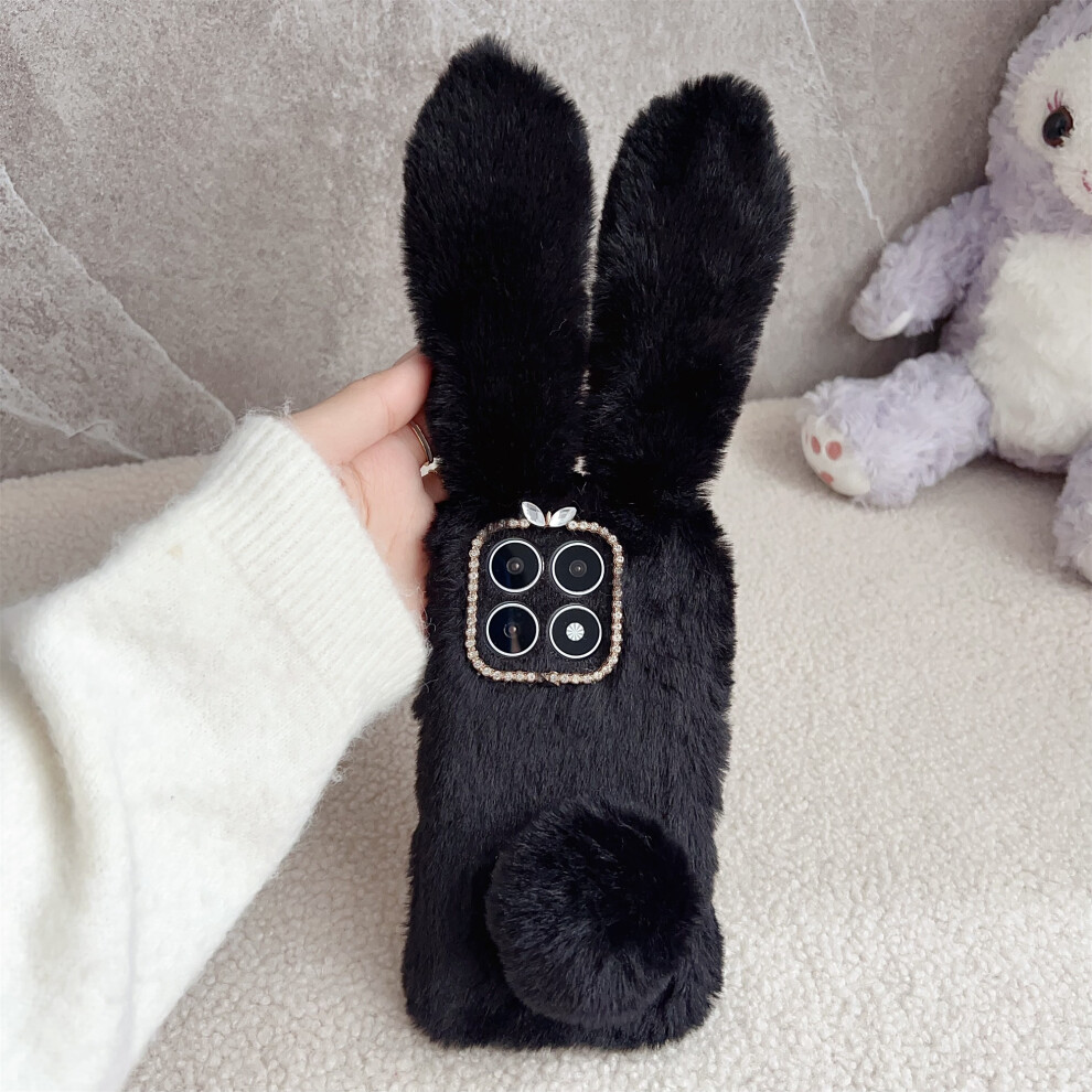 (Black) For Xiaomi 17 Case Fluffy Cute Cow Winter Plush Inner Tpu Phone Cover Black 6914299792680