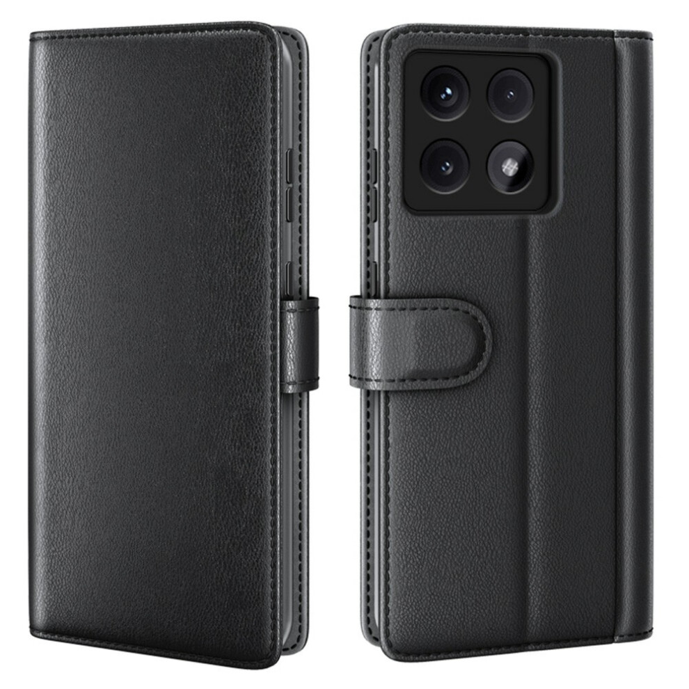 (Black) Amorus For Xiaomi 14T Stand Cases Calf Texture Genuine Split Leather Wallet Phone Cover Black 6914292566493