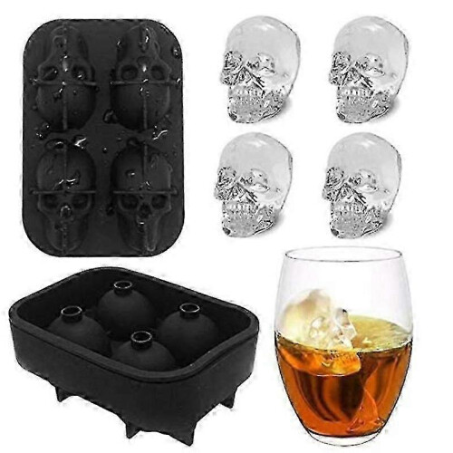 3D Silicone Skull Ice Cube & Cake Candy Mold - 4 Grid Kitchen Gadget