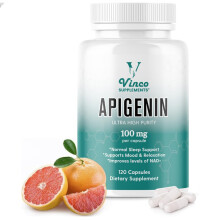 Vinco Apigenin 100mg Supplement - 120 Sleep Capsules for Better Relaxation, 99%+ Pure Natural Formula - NAD Booster, Apigenin Sleep Supplements, Natu