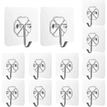 Lot de 12 crochets adhésifs transparents, imperméables et réutilisables - Design sans joint pour les intérieurs européens