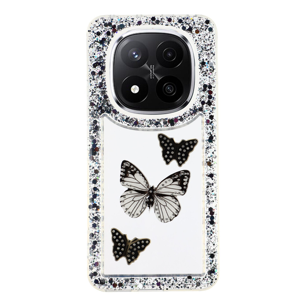 (Black) For Xiaomi Redmi Note 14 Pro+ 5G Case Diy Butterfly Glitter Epoxy Soft Tpu Phone Back Cover Black 6914294398733