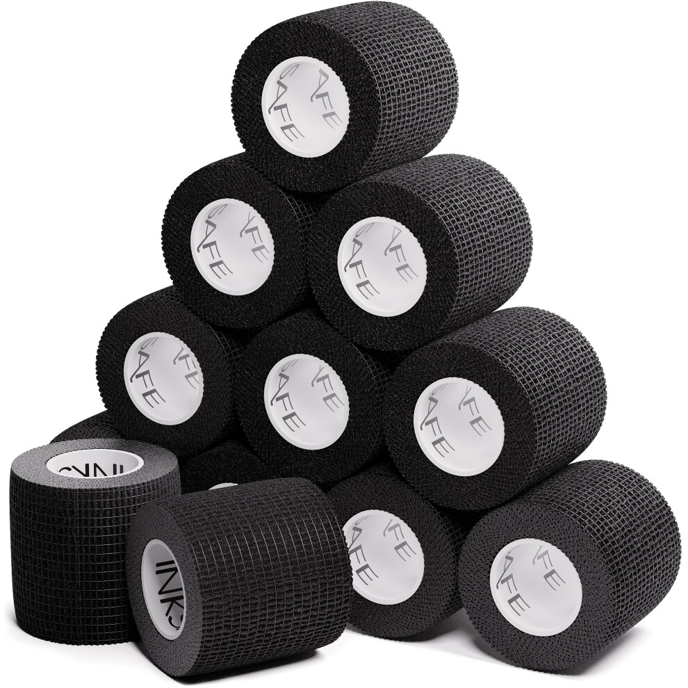 Inksafe Black Self Adherent Cohesive Bandages 5Cm X 4.5M Box Of 12 - Uses Include Vet Wrap, Tape For Wrist And Ankle Sprains