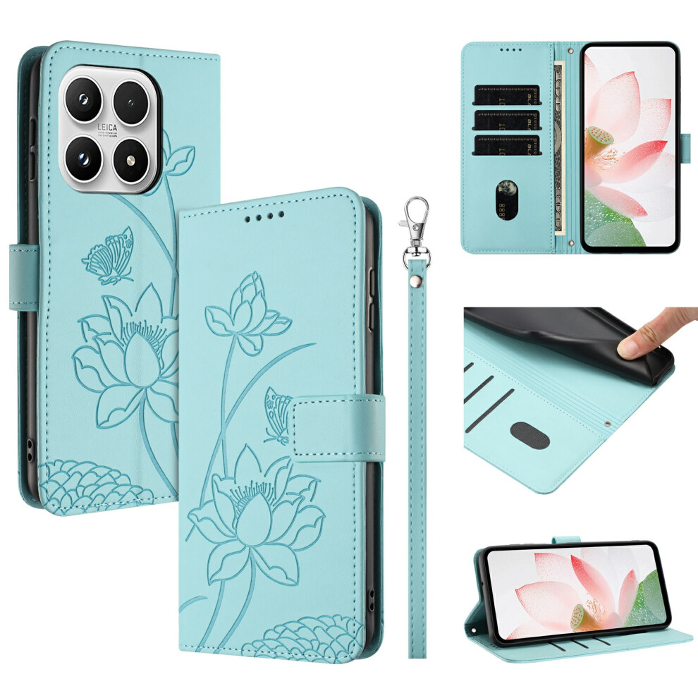 (Green) For Xiaomi 17 Case Wallet Stand Lotus Imprint Leather Phone Cover With Wrist Strap Green 6914291314804