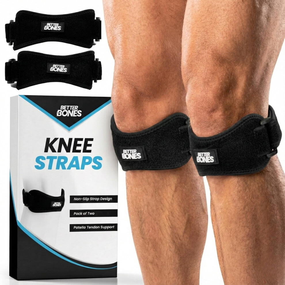 Better Bones Patella Knee Straps Pack Of 2 Â Adjustable Support Brace For Running Jumpers Knee Tendon Pain Relief And Sports Training, Black