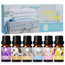 SoulOrigin Clean Essential Oils Set, Fragrance Oil Set for Oil Diffusers, Home,Scented Oils 6x10ml - Beach Sage Laundry Detergent, Citrus Burst, Lave