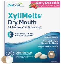 XyliMelts Dry Mouth Relief Discs Berry Smoothie (40 Count) – Xylitol Oral Adhering Tablets for Day or Night, Long-Lasting Dry Mouth Relief & Saliva