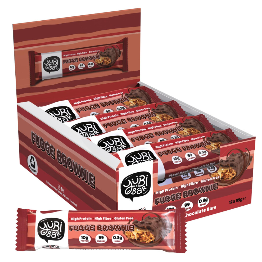 Yubi Bar Yubi Fudge Brownie - 12 Pack - Protein Bars - 99 Calories, High Protein, High Fibre, Low Sugar, Gluten Free And Dairy Free - Healthy Snacks/Nutrition