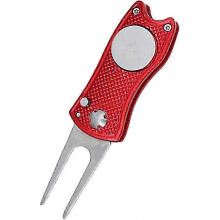 Stainless Steel Folding Golf Divot Repair Tool Set with Ball Marker & Fork - For Golfer Training (Red, 1pc)