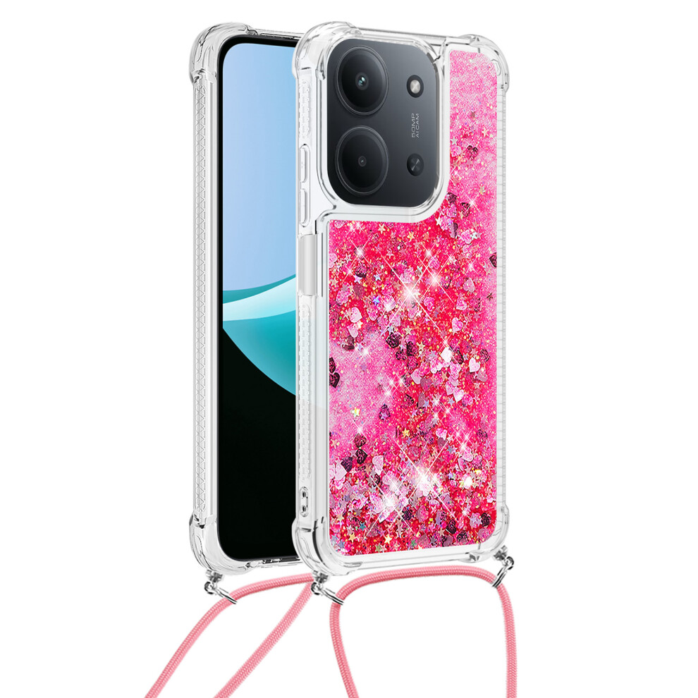 ( / Hearts) For Xiaomi Redmi 15C 4G (Global) (171Mm) Tpu Case Quicksand Phone Cover With Lanyard Pink 6914290188673