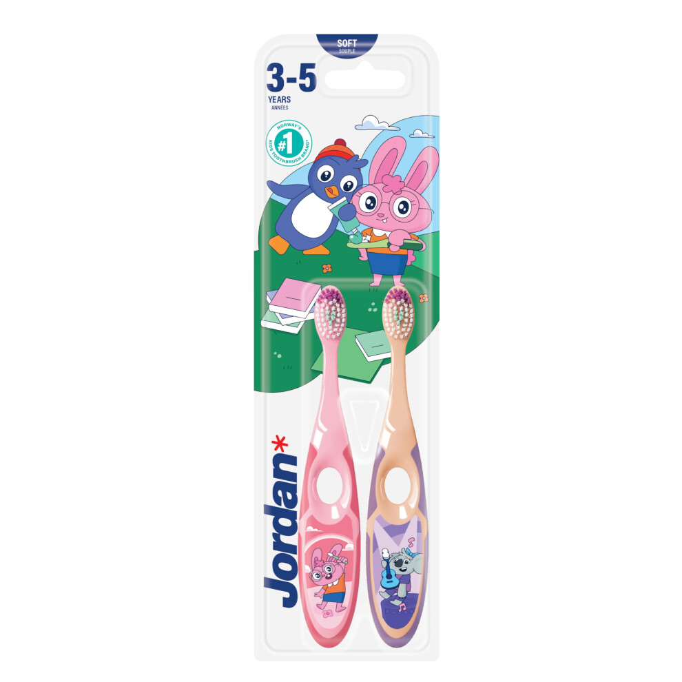 Jordan* Jordan | Step 2 Toothbrush For Children | Toothbrush For Ages 3 To 5 Years | Soft Bristles, Double Ergonomic Handle And Bpa Free | Purple & Yellow