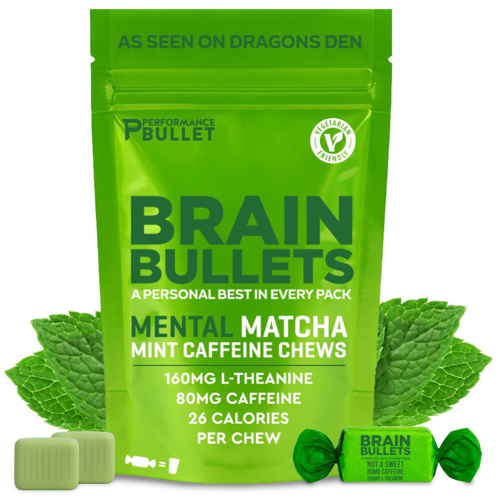 Caffeine Bullet 160Mg L-Theanine + 80Mg Caffeine Chews Â Mint Matcha Flavour, Increases Productivity, Mental Clarity, Alertness | 1 Bag - 40 Servings | Brain Bullet