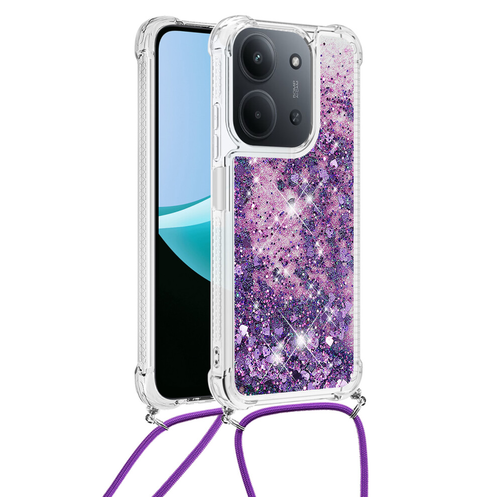 (Dark / Hearts) For Xiaomi Redmi 15C 5G (Eu) (173Mm) / Xiaomi Redmi 15C 4G (Eu) (173Mm) Tpu Case Quicksand Phone Cover With Lanyard Purple 6914290193776