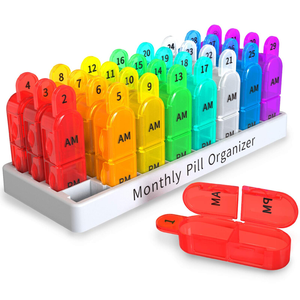Doruimi Monthly Pill Box Organiser 2 Times A Day Am Pm, Medicine Box With 32 Compartments To Hold Vitamin Pills, Tablet Box With Easy Open Design For Childre