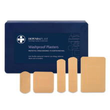 Dependaplast Washproof Plasters Assorted - Flexible PU Plastic Film, Secure Adhesive, Breathable, Waterproof - Box of 120