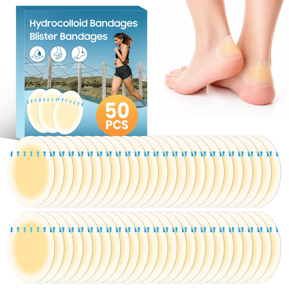 Zezucun 50-Pack Hydrocolloid Blister Plasters For Feet, Waterproof Blister Pads, Second Skin Squares, Blister Cushions For Prevention And Recovery, Heel And