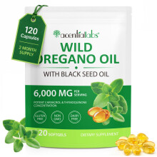 Oregano Oil Softgels - 2 in 1 6000mg with Black Seed Oil 200mg - 165mg Carvacrol - Natural High Potency Immune & Digestive Support, 120 Capsules, Col