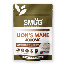 Lion’s Mane 4000mg – 180 Vegan Tablets – Mushroom Extract with Black Pepper – Two a Day – 90 Day Supply – Made in Britain – Smug Supplem