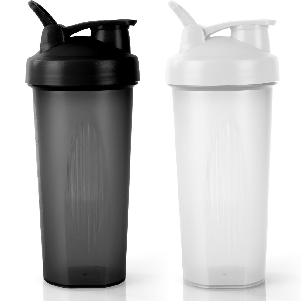 Aogoe Protein Shaker Bottle With Stainless Steel Mixing Ball 600Ml, 2Pcs Protein & Supplement Shaker Bottle, Leak Proof Flip Flop Lid Shake Bottle Mi