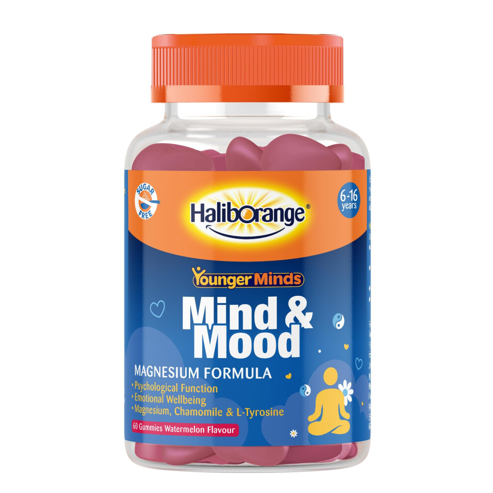 Haliborange Youngerminds Mind & Mood Gummies For Kids 6Â16 | Sugar-Free Daily Supplement With Magnesium, L-Tyrosine, Thiamin & Chamomile | Supports