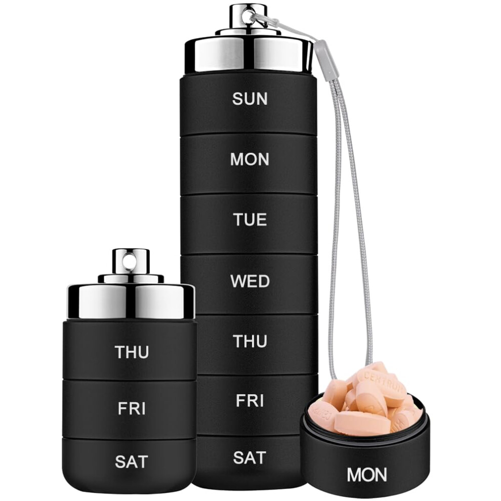 Mossime Metal Pill Organiser 7 Day Stackable Waterproof Travel Pill Box, Large Aluminum Alloy Pill Case Container, Bpa Free Weekly Daily Medicine Org