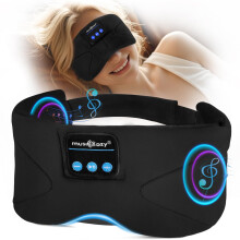 MUSICOZY Sleep Mask Headphones, 100% Blackout Bluetooth Eye Mask with Ultra-Thin Speakers & 16Hrs Playtime, Wireless Bluetooth Sleep Headphones for S
