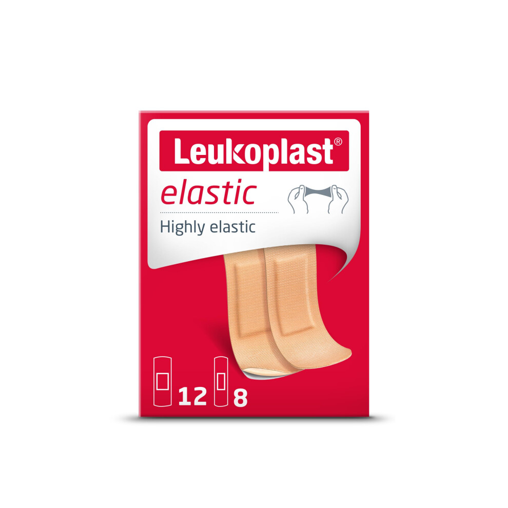 Leukoplast Elastic First Aid Plaster Strips - Flexible Adhesive Soft Absorbent Padded Fabric - For Finger Cuts, Blisters - 20 Count (8Ct - 19 Mm X 72
