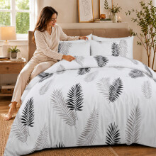 (Super King, Floral Leaf) Luxury Floral Printed Duvet Cover Set | Reversible Designer Bedding | Matching Pillowcases | Hotel Quality