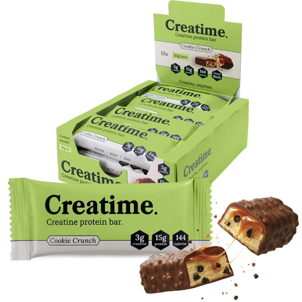 Creatime Creatine Protein Bars Â High Protein, Low Sugar, Low Carb Snack With Collagen For Strength & Recovery Â 15G Protein, 3G Creatine, 144 Cal