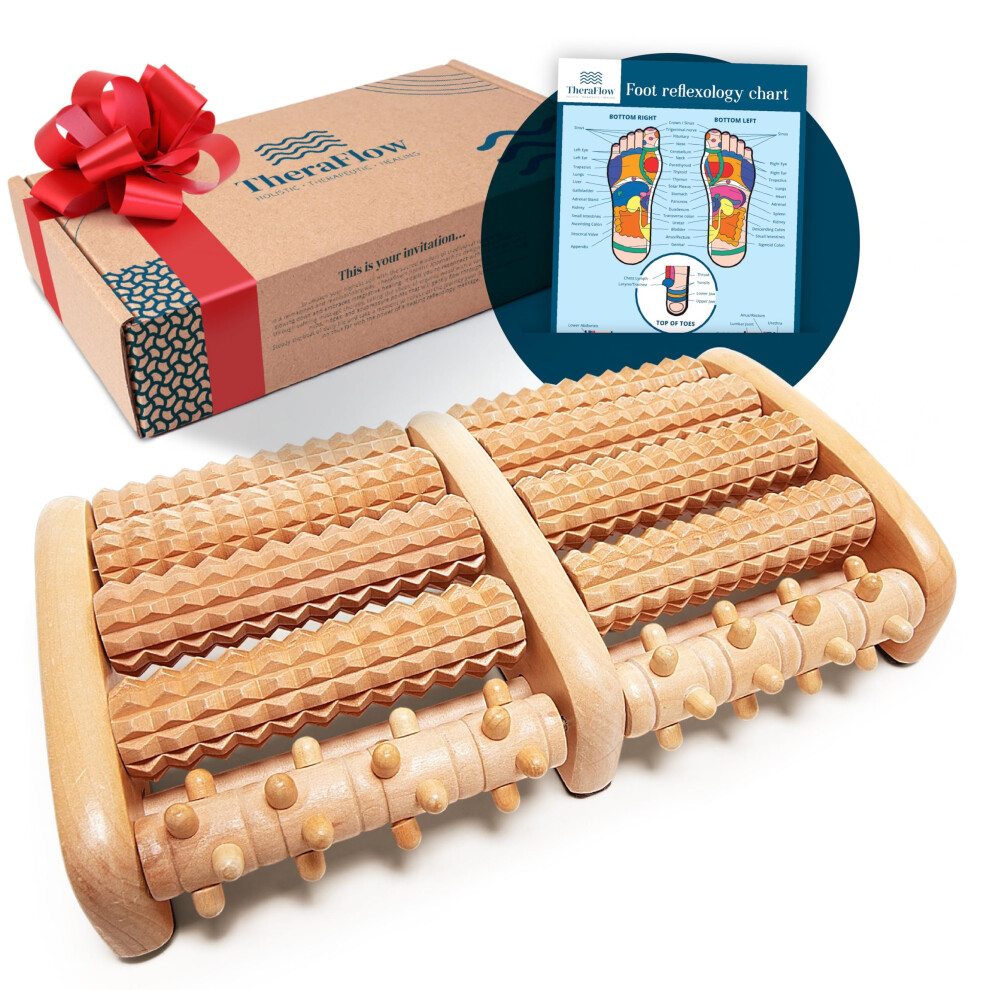 Theraflow Foot Roller For Plantar Fasciitis Relief And Neuropathy Pain Relief For Feet - Wooden Foot Massager Roller Acupressure Tool With Reflexolog