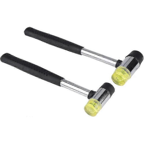 Double-ended Rubber Hammer with Plastic Handle for DIY Leather Craft - 25mm+30mm, Black (2pcs)