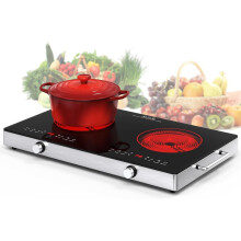 VBGK 2 Ring Electric Hob with Handle, 3600W Ceramic Hob 2 Zone, Double Electric Ceramic Hob Countertop, Safety Lock & 3H Timer, 220V-240V Plug in