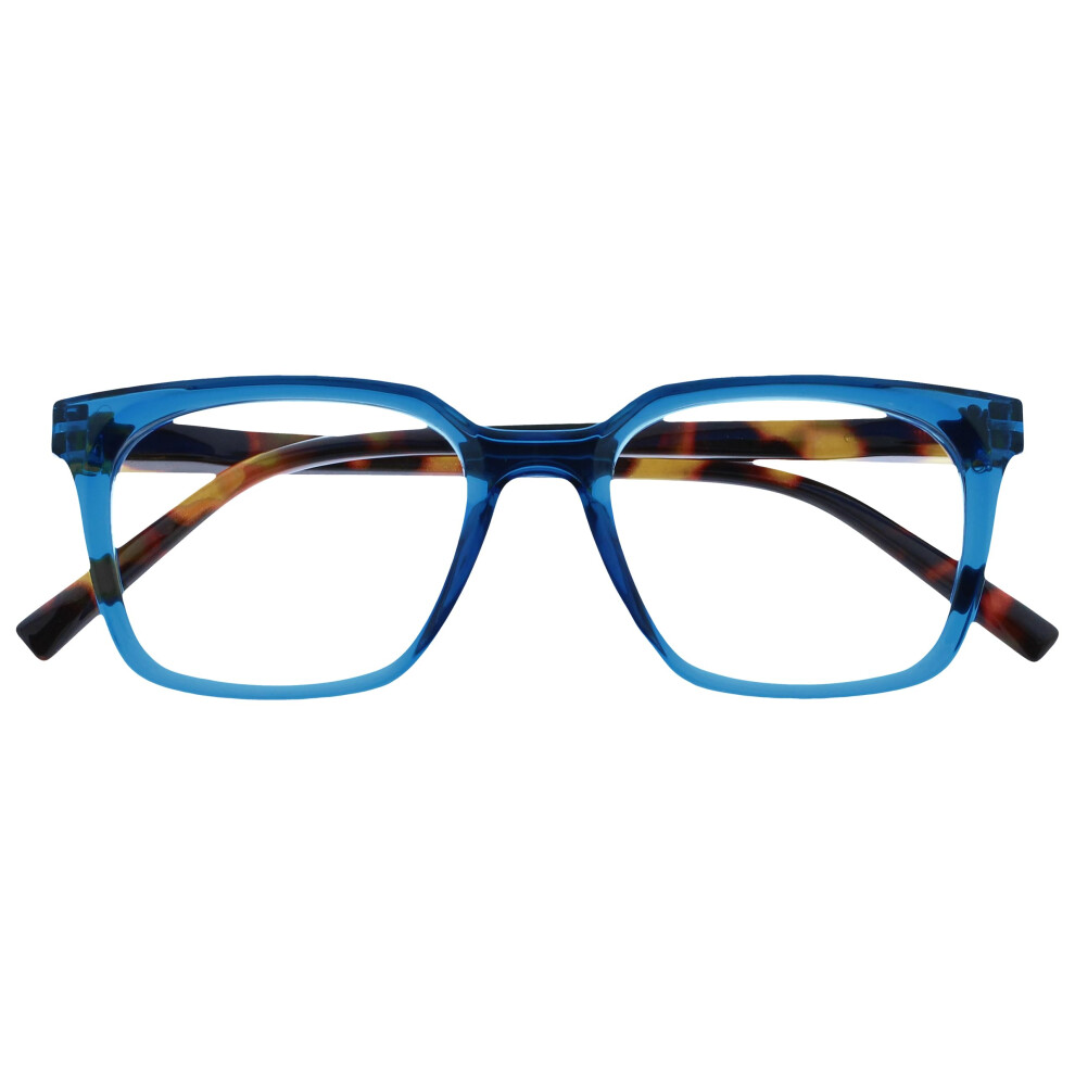 Opulize Blue Koi Reading Glasses - Large Rectangular Frame - Mens Womens - Spring Hinges - R50-3 - +2.00