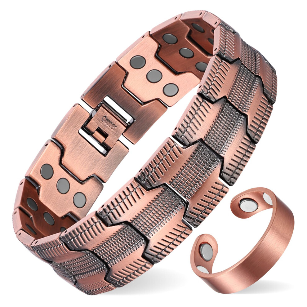 Magenergy Copper Bracelet For Men, 3X Strength Magnetic Bracelet With 99.99% Pure Copper Ring & 3500 Gauss Magnets, Adjustable Length With Removal To