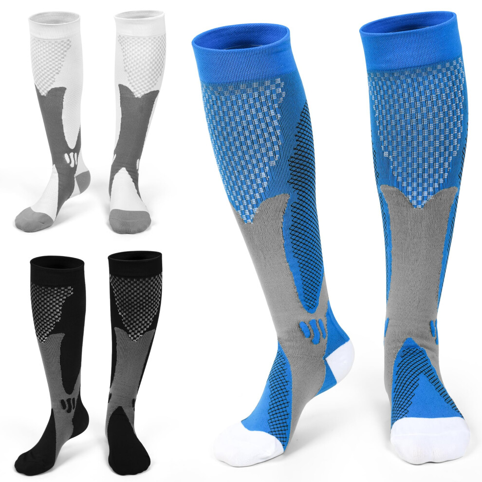 Feisige 3 Pairs Compression Socks, 20-30 Mmhg Circulation Support - Ideal Compression Stockings For Running, Nursing, Flight, And Travel - Knee-High