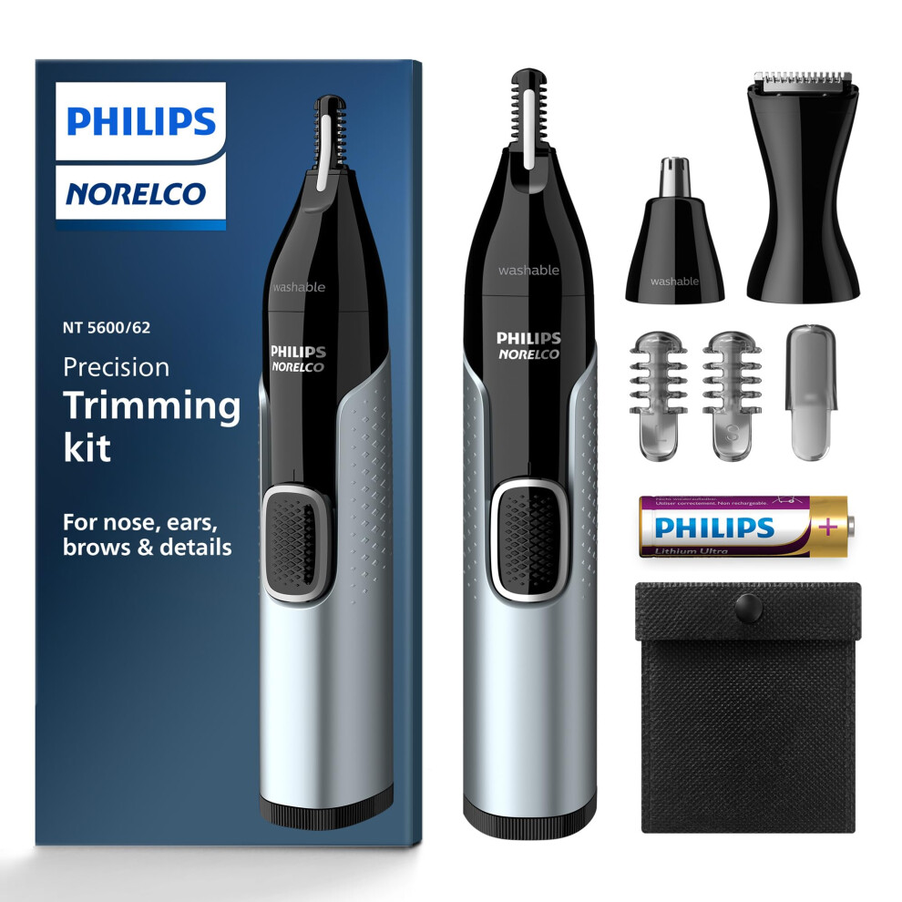 Norelco Black/Silver Philips Nose Trimmer 5000 For Nose, Ears, Eyebrows Trimming Kit, Nt5600/62,