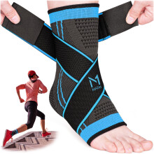 Mata1 - Ankle Brace for Men and Women - Blue - Foot Wrap for Plantar Fasciitis, Sprain, Achilles and Tendonitis Support - Adjustable Compression Slee
