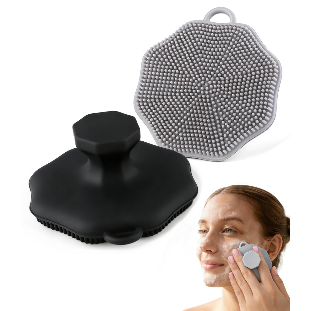 Lafefe 2Pcs Lymphatic Drainage Brush, Handheld Silicone Face Scrubber For Women Men, For Daily Care, Suitable For Sensitive, Delicate And Dry Skin (Black +