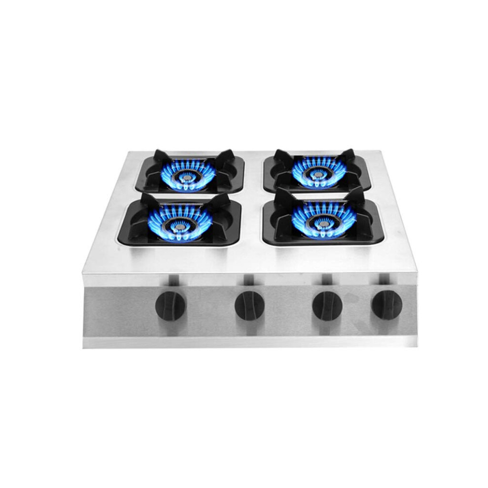 Kumiao Commercial Gas Hob Stovetop 4 Burners Lpg/Ng Dual Fuel - Stainless Ste