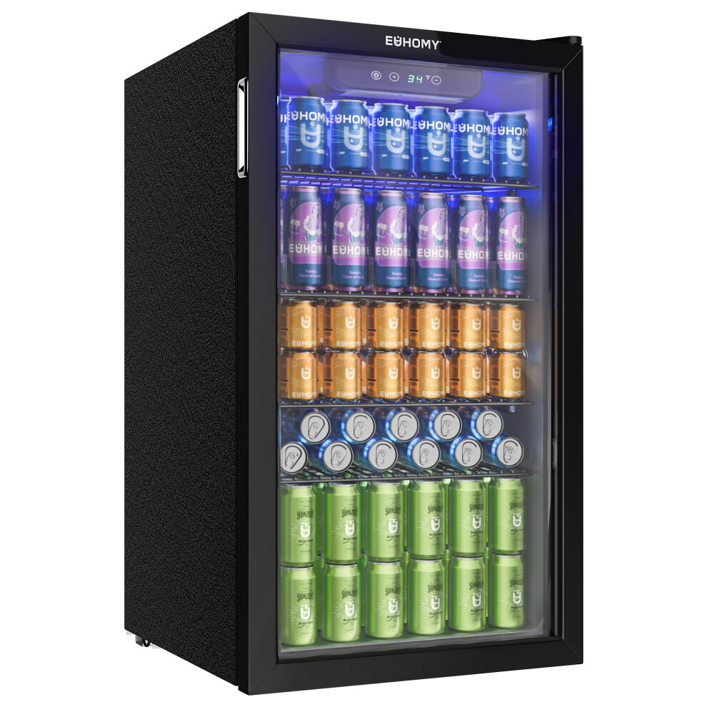 Euhomy 93L Drinks Fridge, 126 Can Beer Fridge With Glass Door, Wine Fr