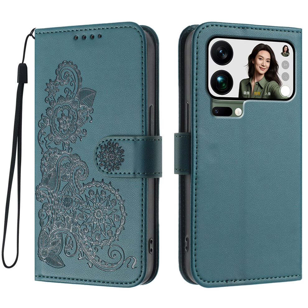 (Blackish ) For Xiaomi 17 Pro Max Phone Cases Mandala Flower Leather Wallet Mobile Cover With Strap Green 6914293696892