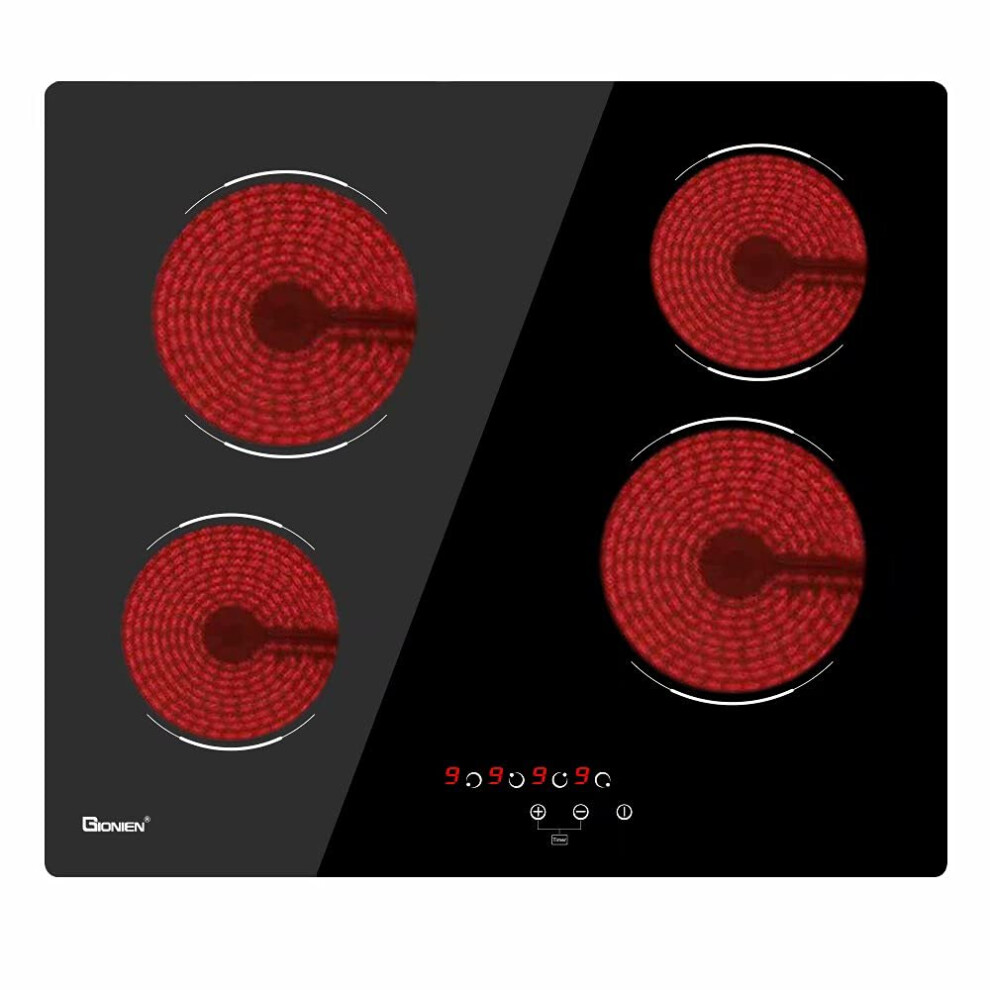 Gionien Ceramic Hob 60Cm Electric Cooktop Burner, Built In Black Glass