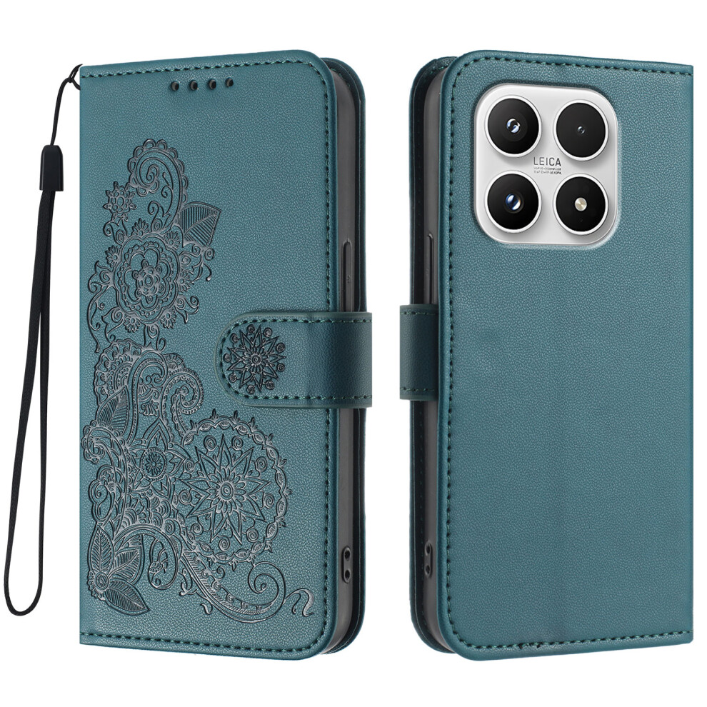 (Blackish ) For Xiaomi 17 Phone Cases Mandala Flower Leather Wallet Mobile Cover With Strap Green 6914295455169