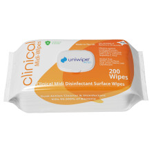 Uniwipe Clinical Midi-Wipes, Antibacterial, Sanitising, Kills 99.999% of Germs, 200 Count